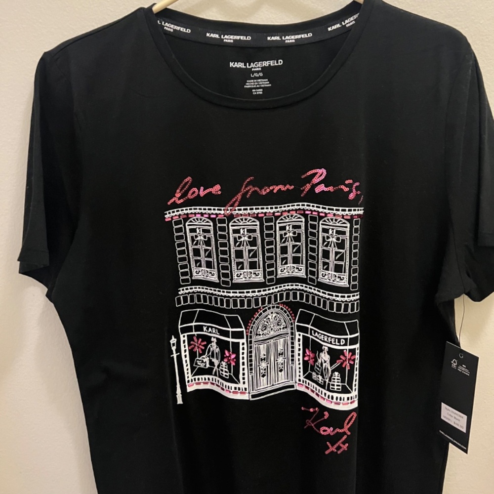 NWT Karl Lagerfeld Womens Short Sleeve Soft Paris Logo T-shirt - Picture 10 of 12